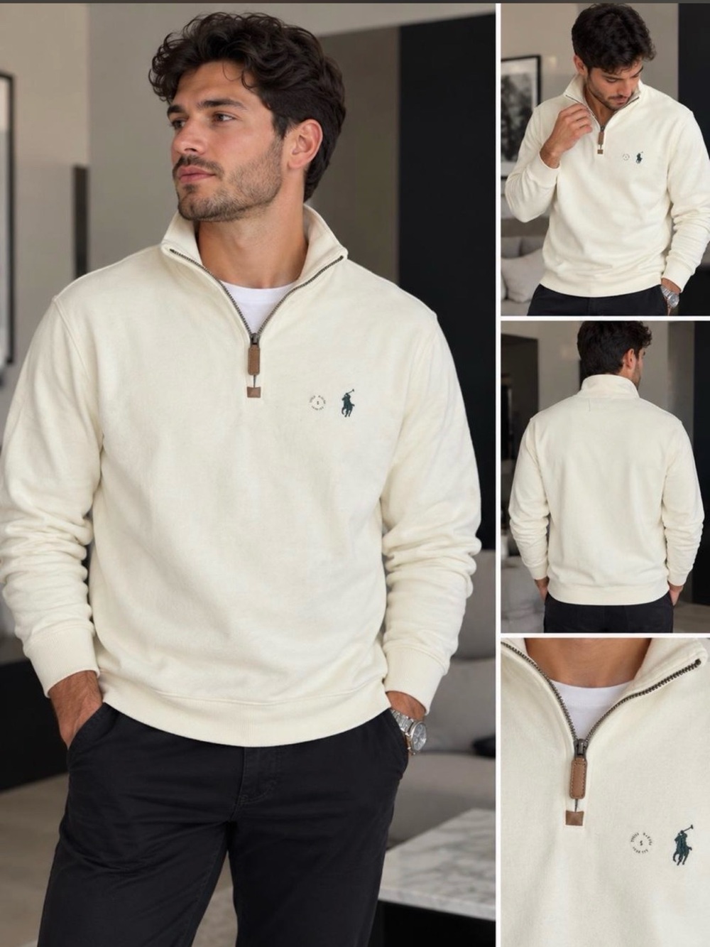 Polo by Ralph Lauren Off-White Zip-Up Pullover with Pony Logo Size S